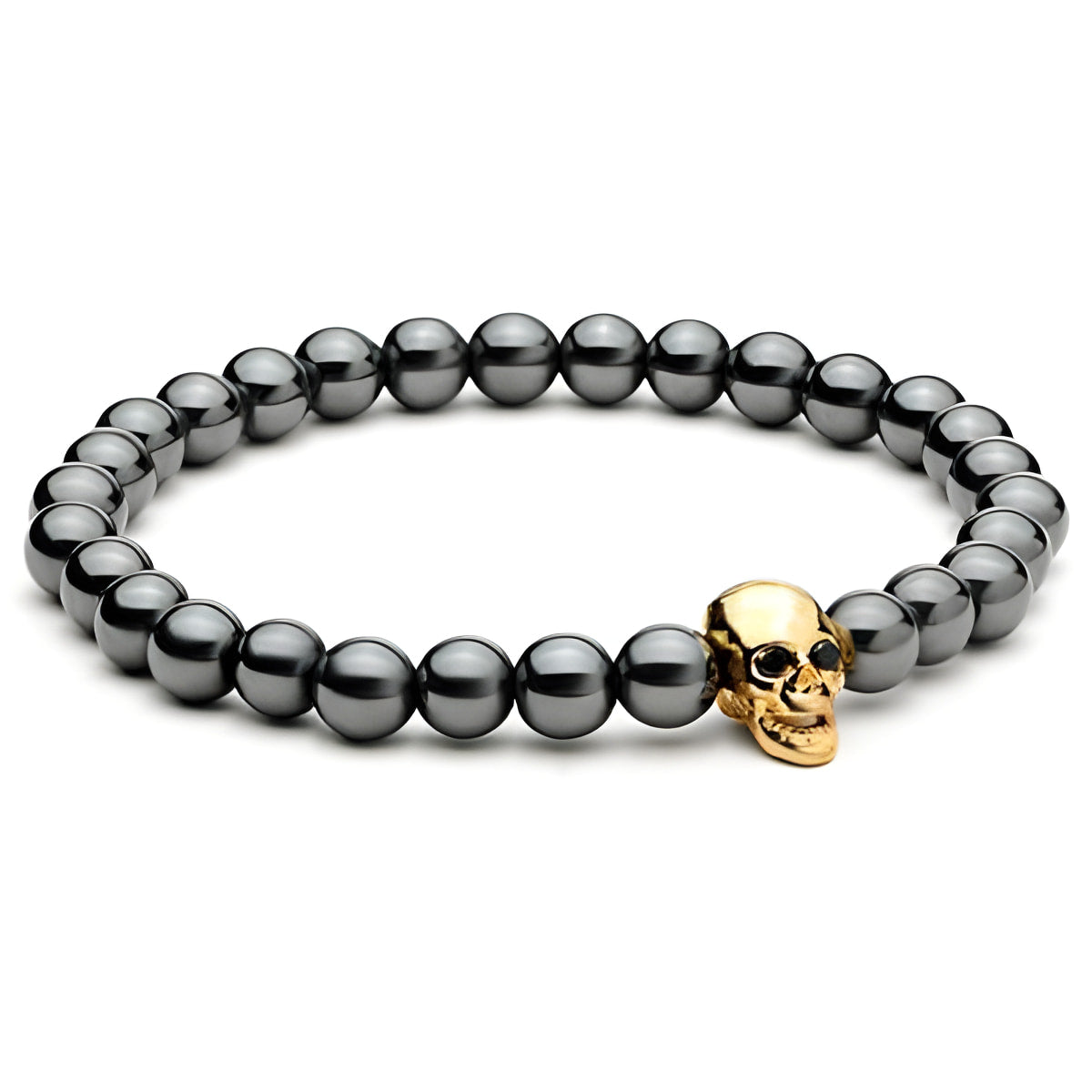 Hämatit-Totenkopf-Armband mit schwarzen Zirkonia-Augen