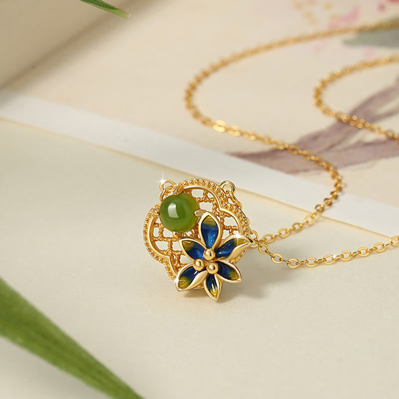 Hetian Cyan Jade Vierblättriges Kleeblatt Schmuckset | Heilende Klänge