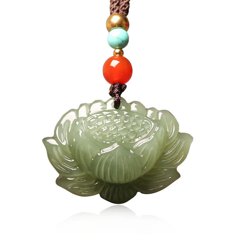Hetian Cyan Jade Lotus Erfolg Halskette Anhänger