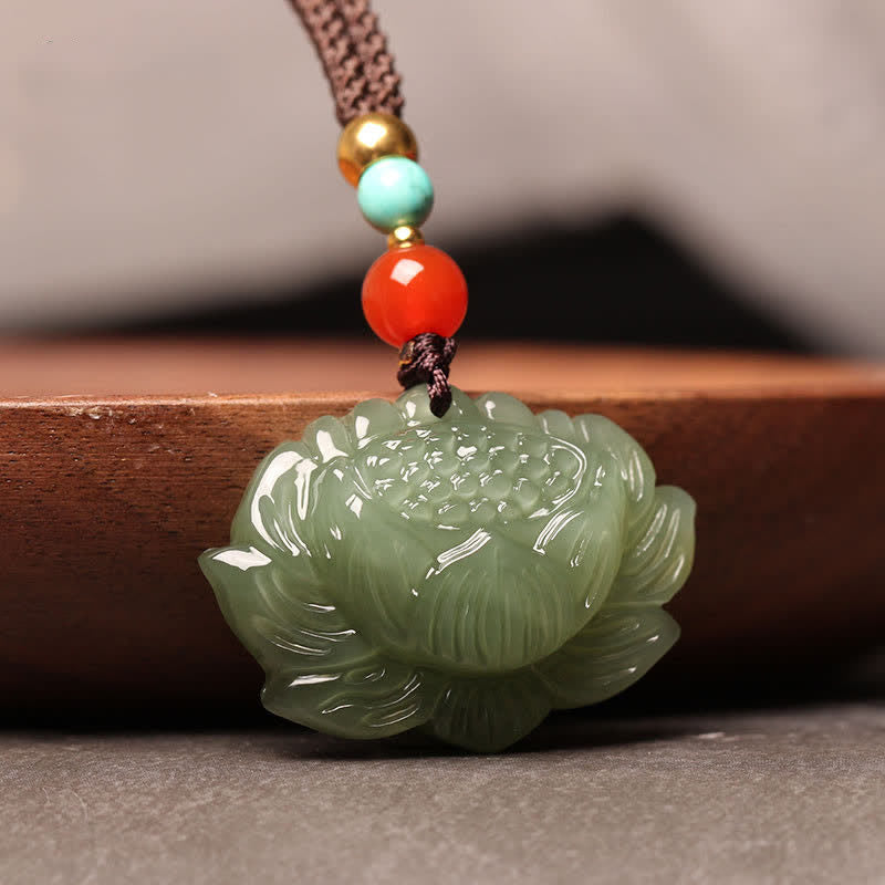 Hetian Cyan Jade Lotus Erfolg Halskette Anhänger