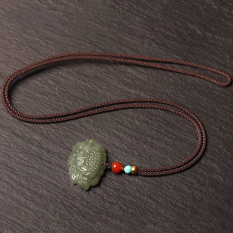 Hetian Cyan Jade Lotus Erfolg Halskette Anhänger