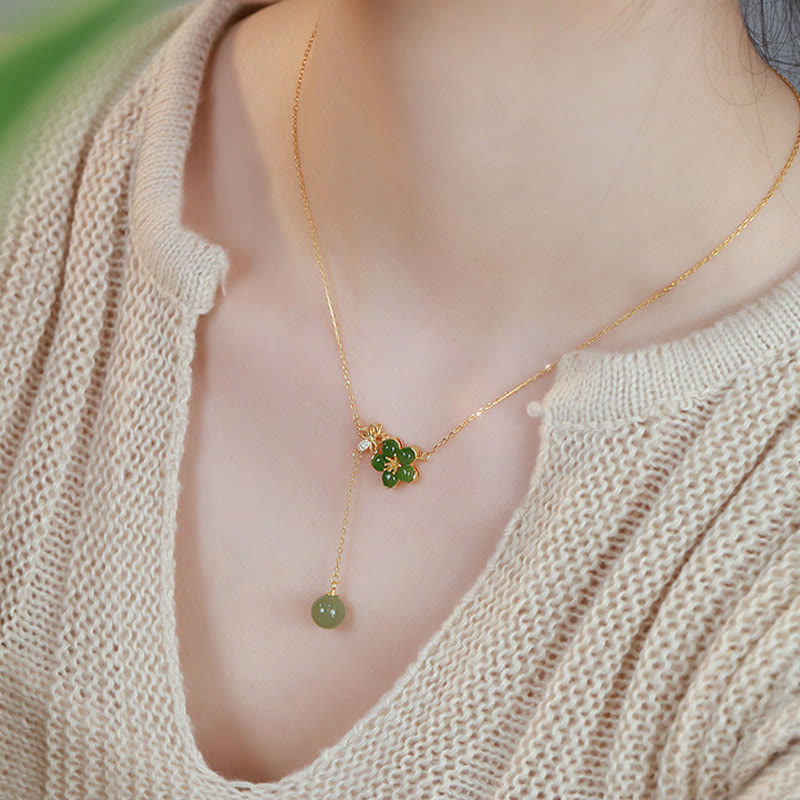 Hetian Cyan Jade Glückskette in 925 Silber | Heilende Klänge