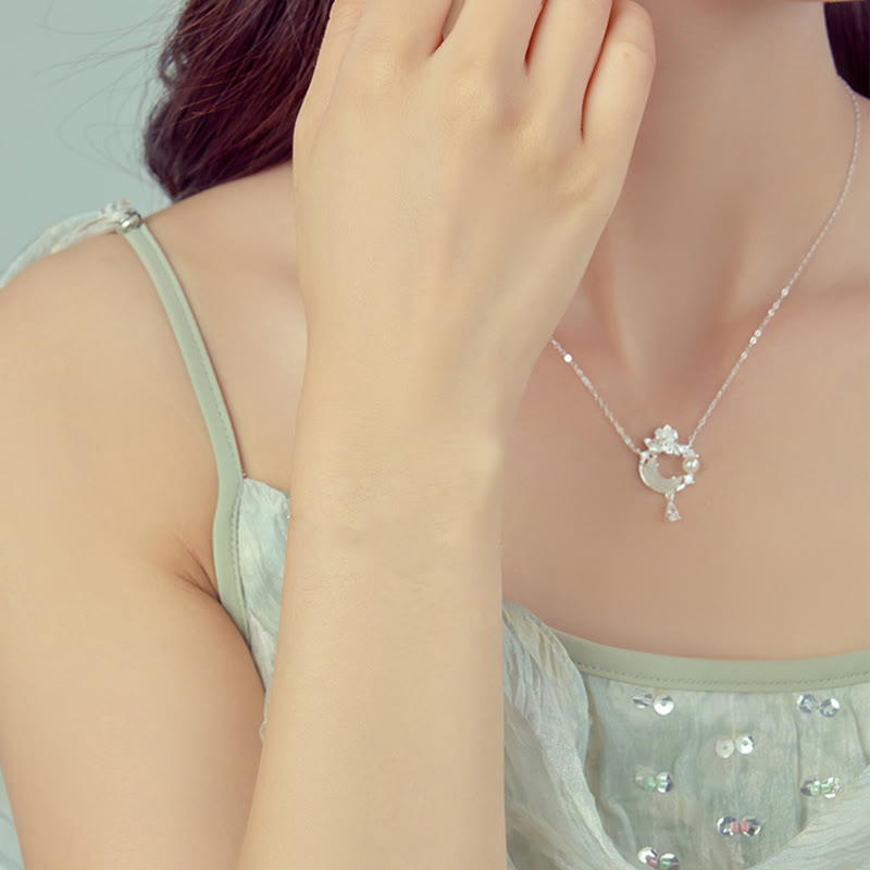 Halskette mit Lotus-Anhänger aus Hetian-Jade, 925er Silber, zum Schutz