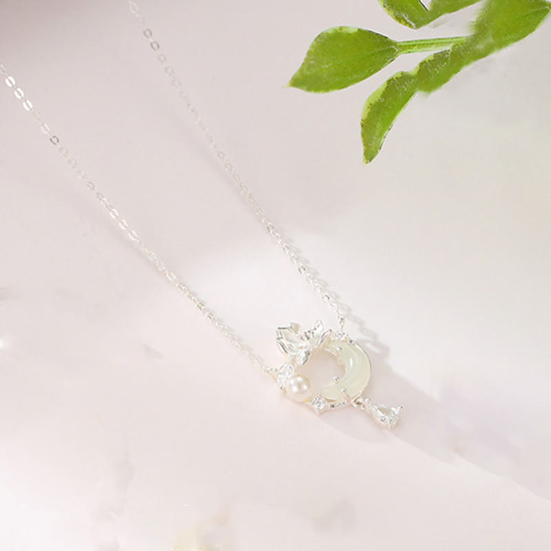 Halskette mit Lotus-Anhänger aus Hetian-Jade, 925er Silber, zum Schutz