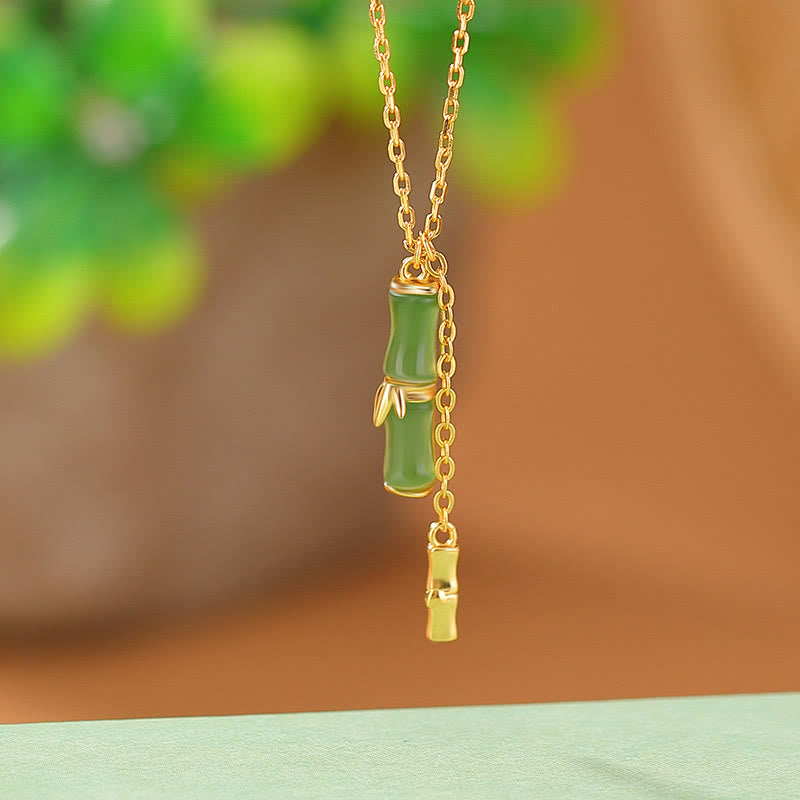 Hetian Jade Bamboo Abundance Halskette in 925 Silber