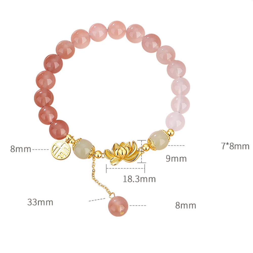 Hetian Jade Armband mit Achat &amp; Lotus Symbolen des Glücks