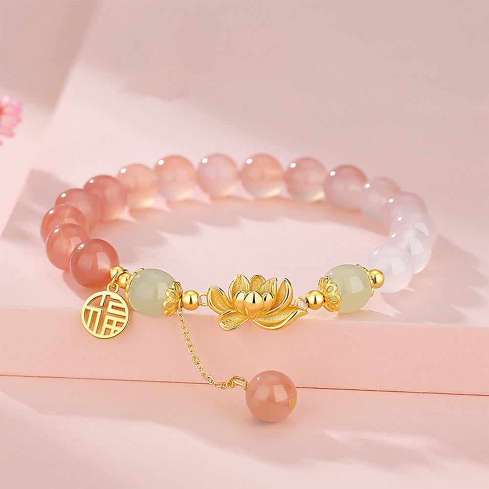 Hetian Jade Armband mit Achat &amp; Lotus Symbolen des Glücks