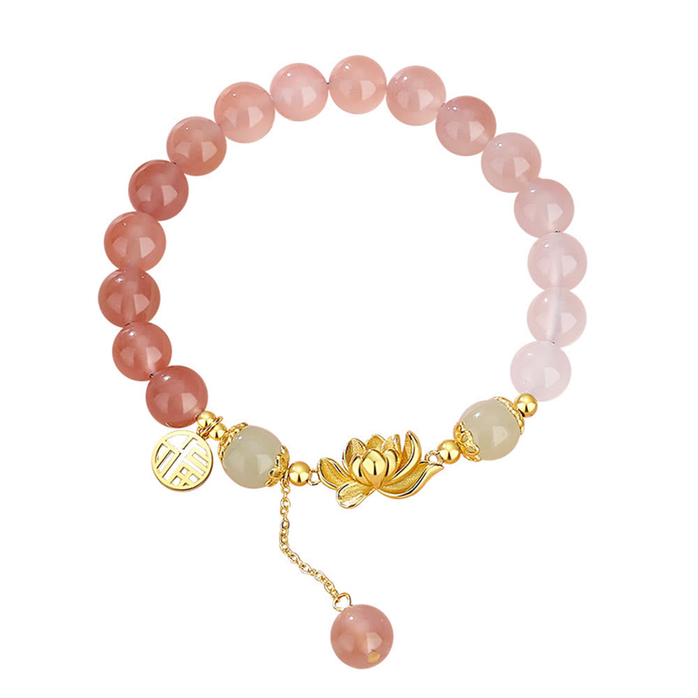 Hetian Jade Armband mit Achat &amp; Lotus Symbolen des Glücks