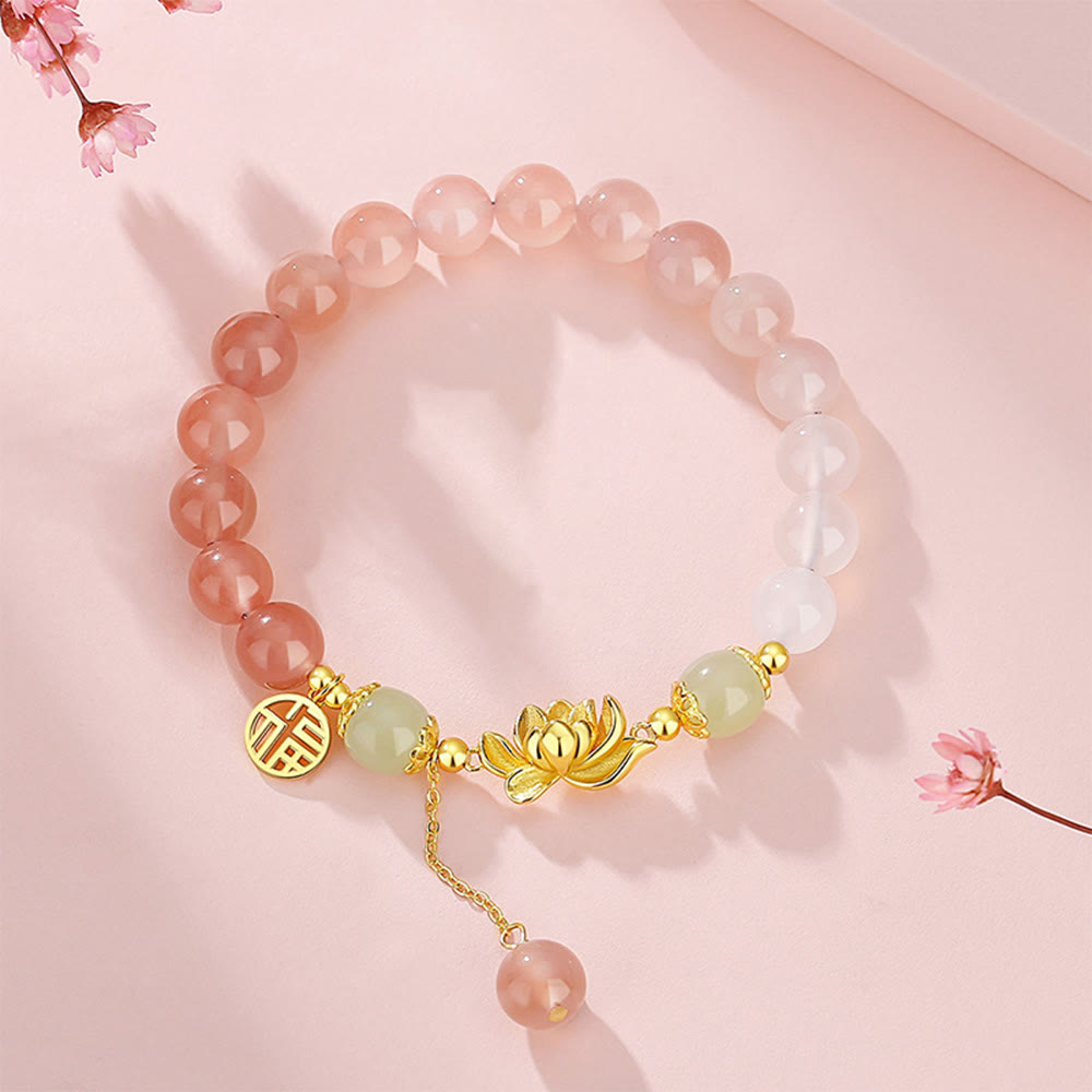 Hetian Jade Armband mit Achat &amp; Lotus Symbolen des Glücks
