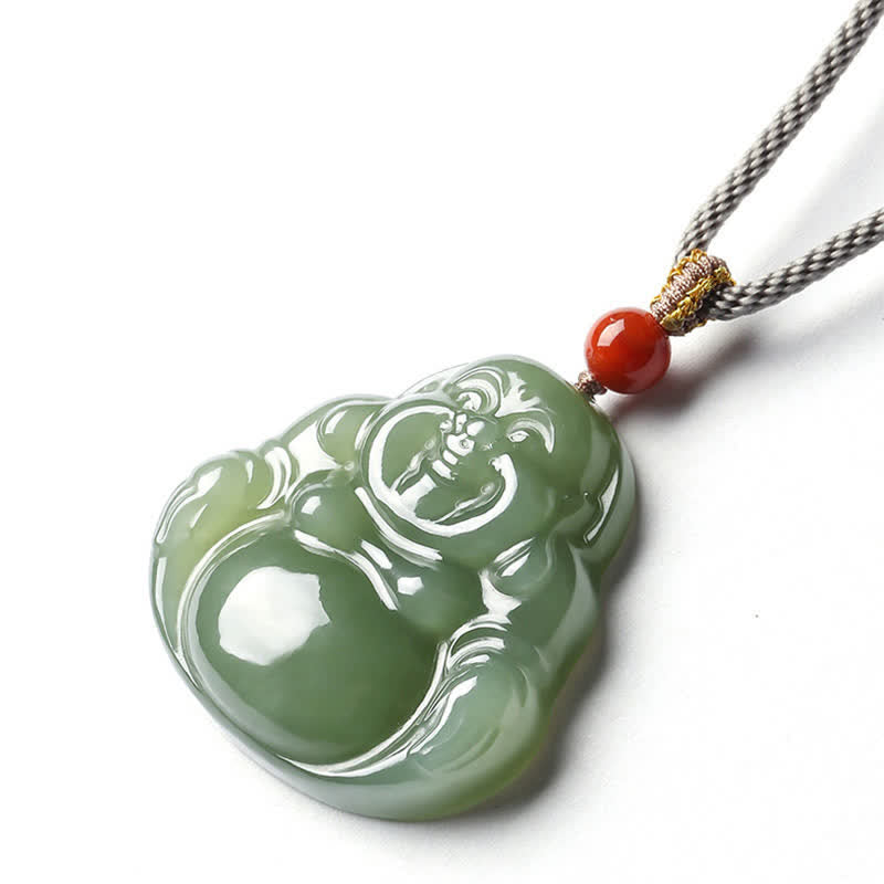 Halskette mit lachendem Buddha aus Hetian-Jade für Fülle und Wohlstand