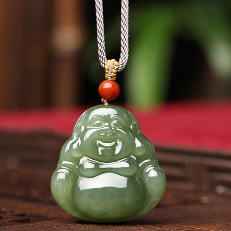 Halskette mit lachendem Buddha aus Hetian-Jade für Fülle und Wohlstand
