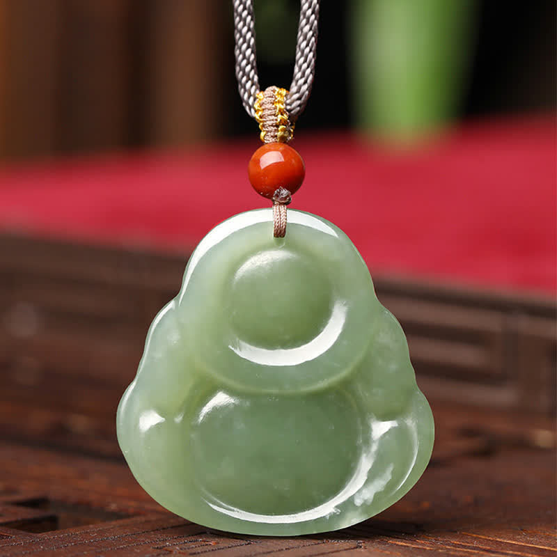 Halskette mit lachendem Buddha aus Hetian-Jade für Fülle und Wohlstand