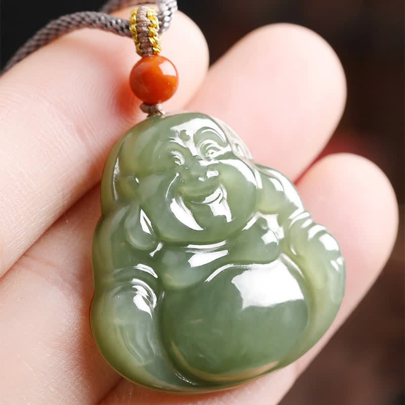 Halskette mit lachendem Buddha aus Hetian-Jade für Fülle und Wohlstand
