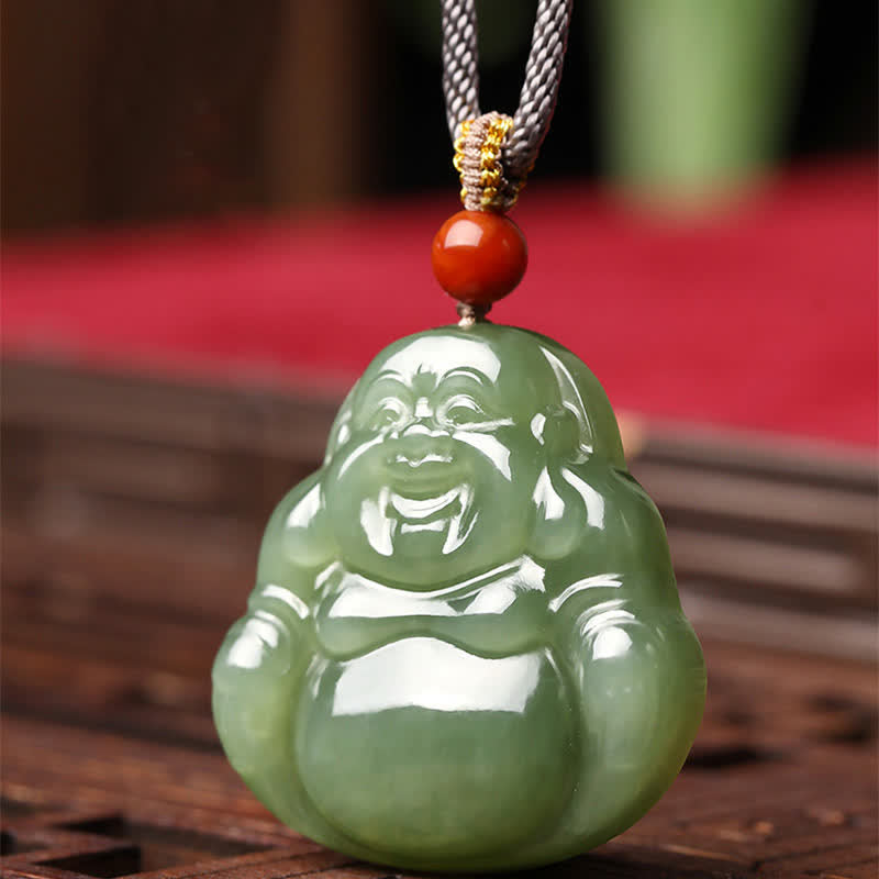 Halskette mit lachendem Buddha aus Hetian-Jade für Fülle und Wohlstand