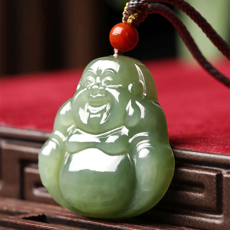 Halskette mit lachendem Buddha aus Hetian-Jade für Fülle und Wohlstand