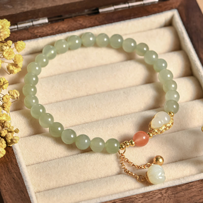 Hetian Jade Lotus Fülle Glück Armband 925 Silber