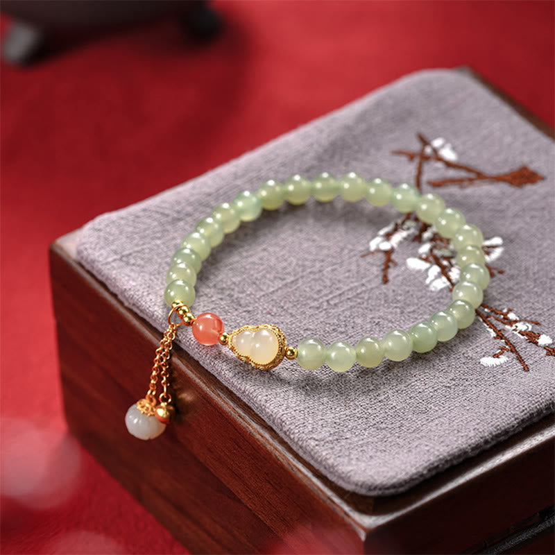 Hetian Jade Lotus Fülle Glück Armband 925 Silber