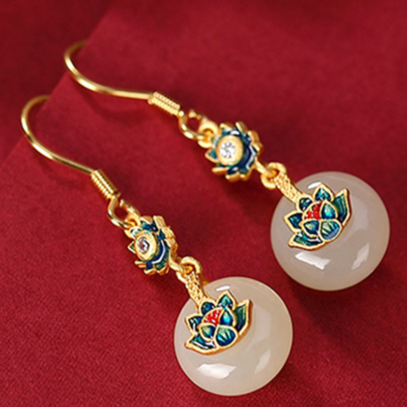 Hetian Jade Lotus Ring &amp; Ohrringe Set | Gold Silber Spirituelles Glück