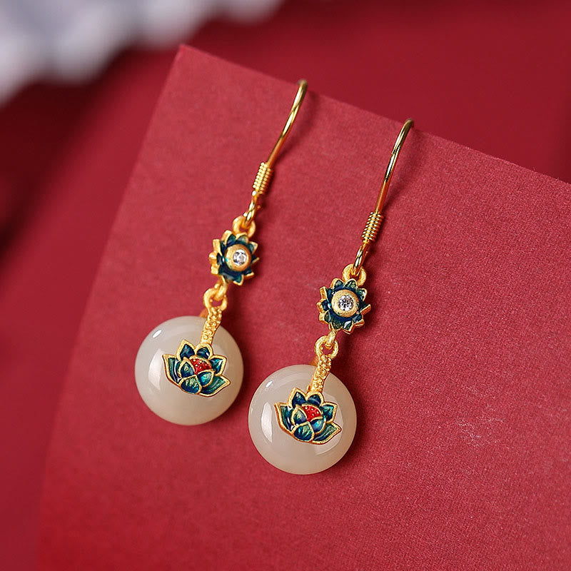 Hetian Jade Lotus Ring &amp; Ohrringe Set | Gold Silber Spirituelles Glück