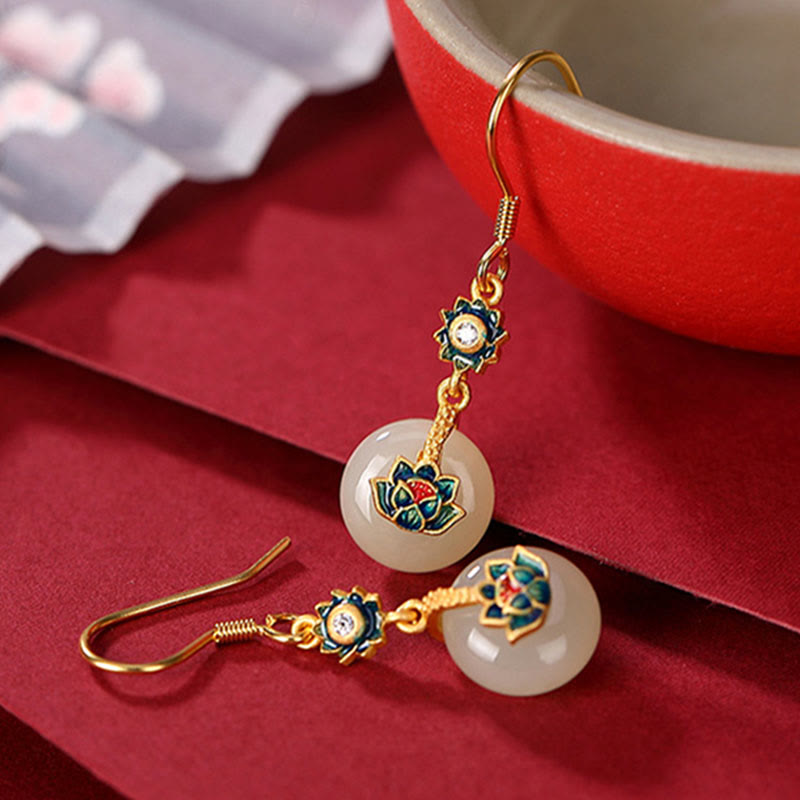 Hetian Jade Lotus Ring &amp; Ohrringe Set | Gold Silber Spirituelles Glück