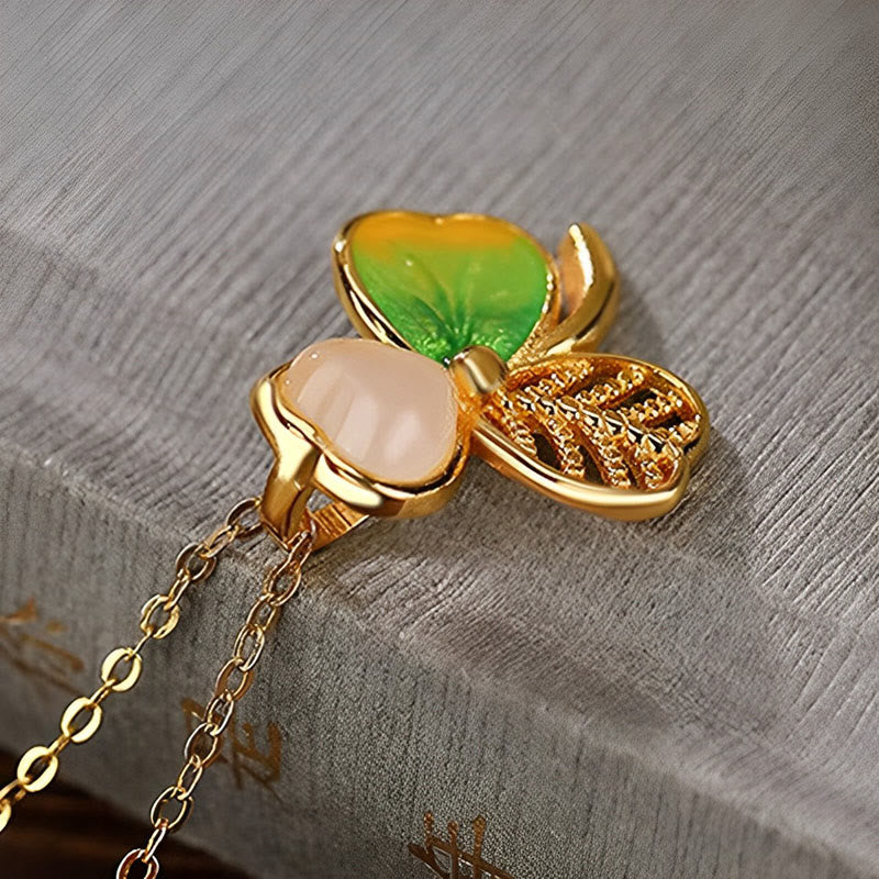 Hetian Jade Glück Kleeblatt Halskette &amp; Ohrringe Set