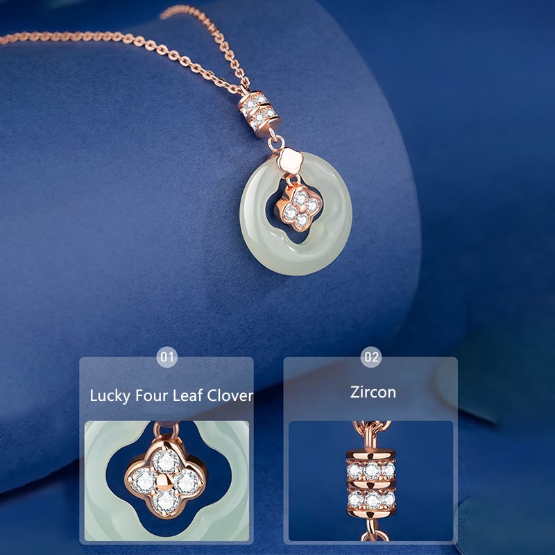 Glücksbringer-Halskette mit vierblättrigem Kleeblatt aus Hetian-Jade für Wohlstand