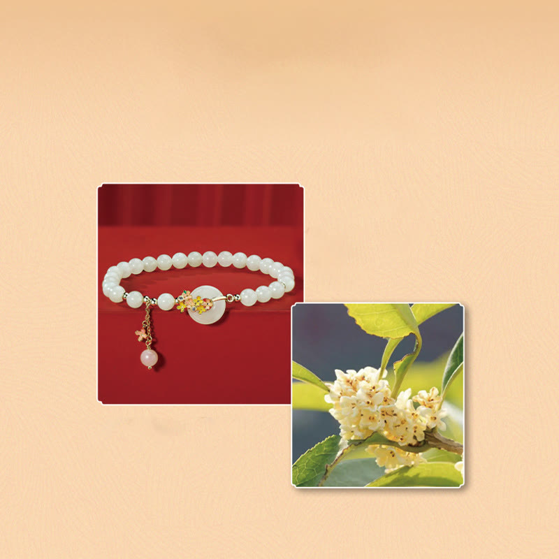 Hetian Jade Peace Buckle Armband &amp; Halskette mit Osmanthusblüten