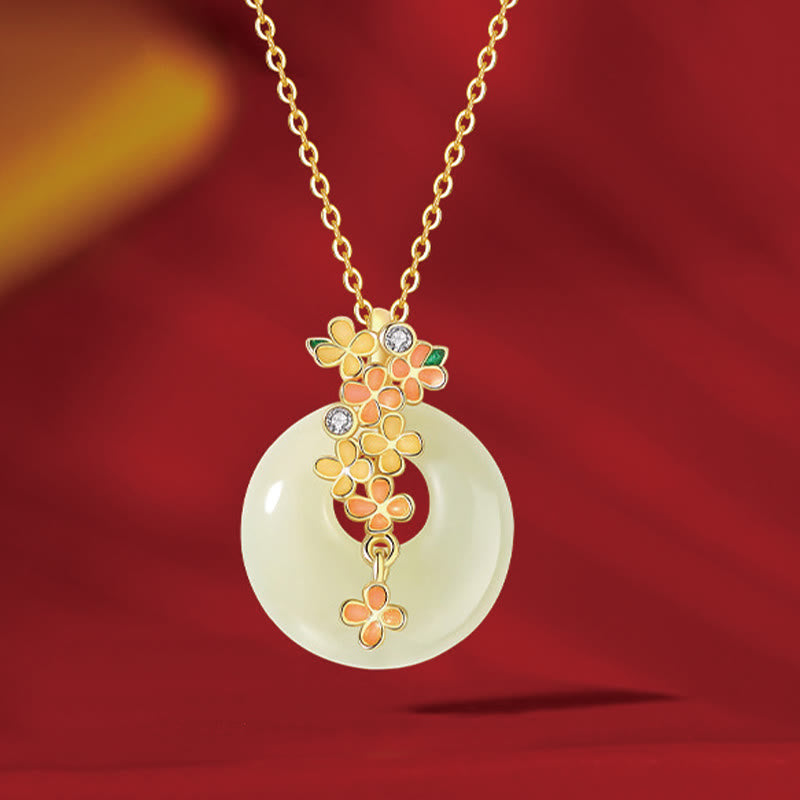Hetian Jade Peace Buckle Armband &amp; Halskette mit Osmanthusblüten