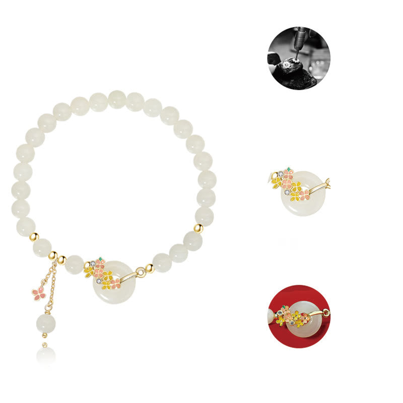 Hetian Jade Peace Buckle Armband &amp; Halskette mit Osmanthusblüten