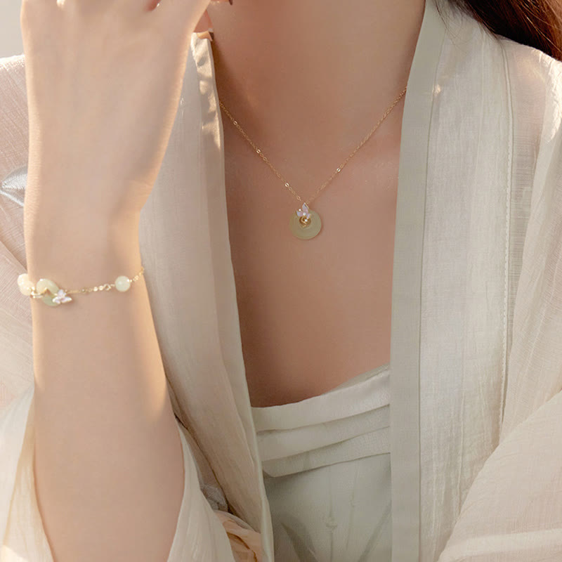 Hetian Jade Peace Buckle Armband &amp; Halskette Set - 925 Silber