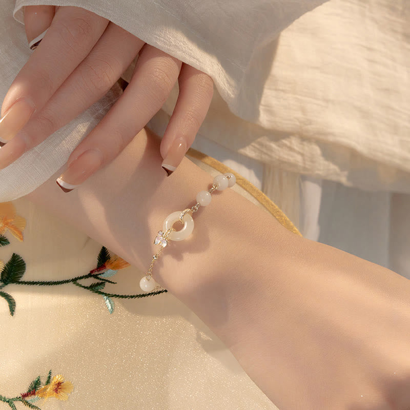 Hetian Jade Peace Buckle Armband &amp; Halskette Set - 925 Silber