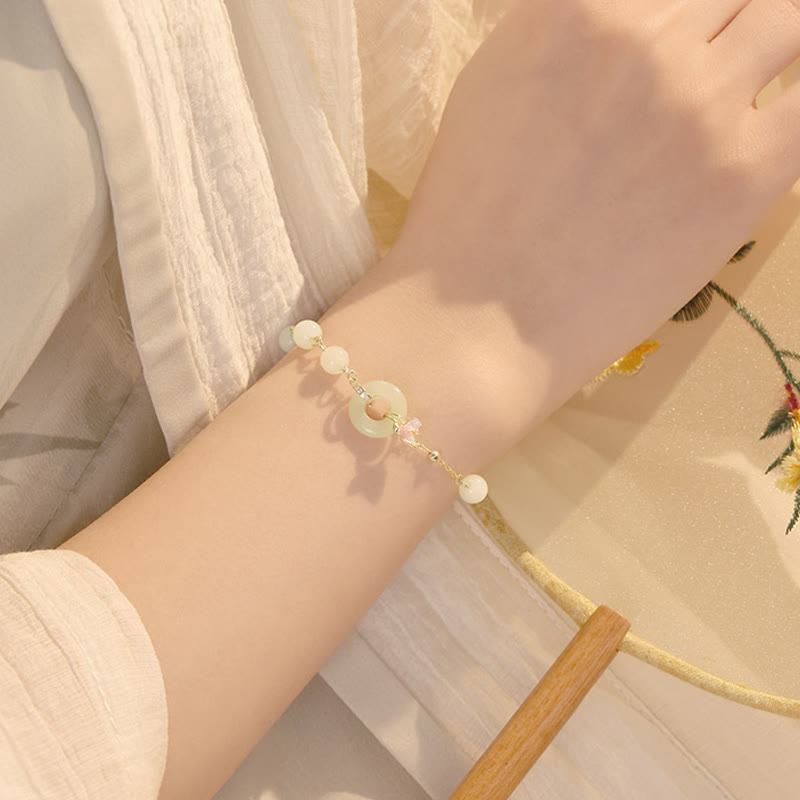 Hetian Jade Peace Buckle Armband &amp; Halskette Set - 925 Silber