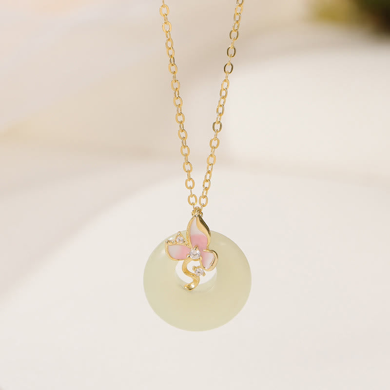 Hetian Jade Peace Buckle Armband &amp; Halskette Set - 925 Silber