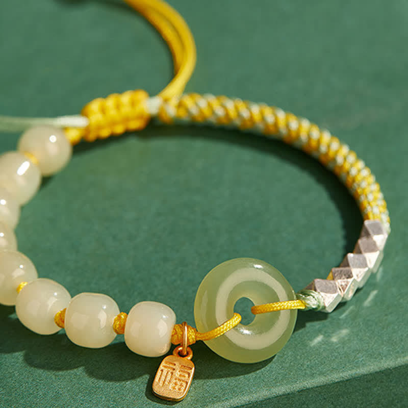 Glücksarmband mit Hetian-Jade-Friedensschnalle | Sterlingsilber-Anhänger