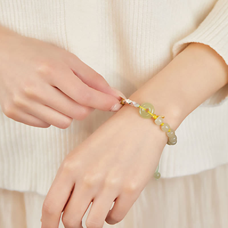 Glücksarmband mit Hetian-Jade-Friedensschnalle | Sterlingsilber-Anhänger