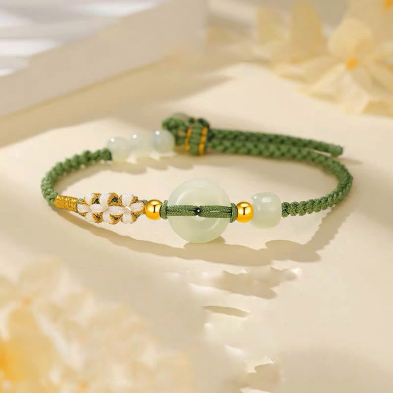Hetian Jade Peace Buckle Luck Peach Blossom Geflochtenes Armband