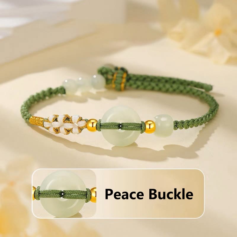 Hetian Jade Peace Buckle Luck Peach Blossom Geflochtenes Armband
