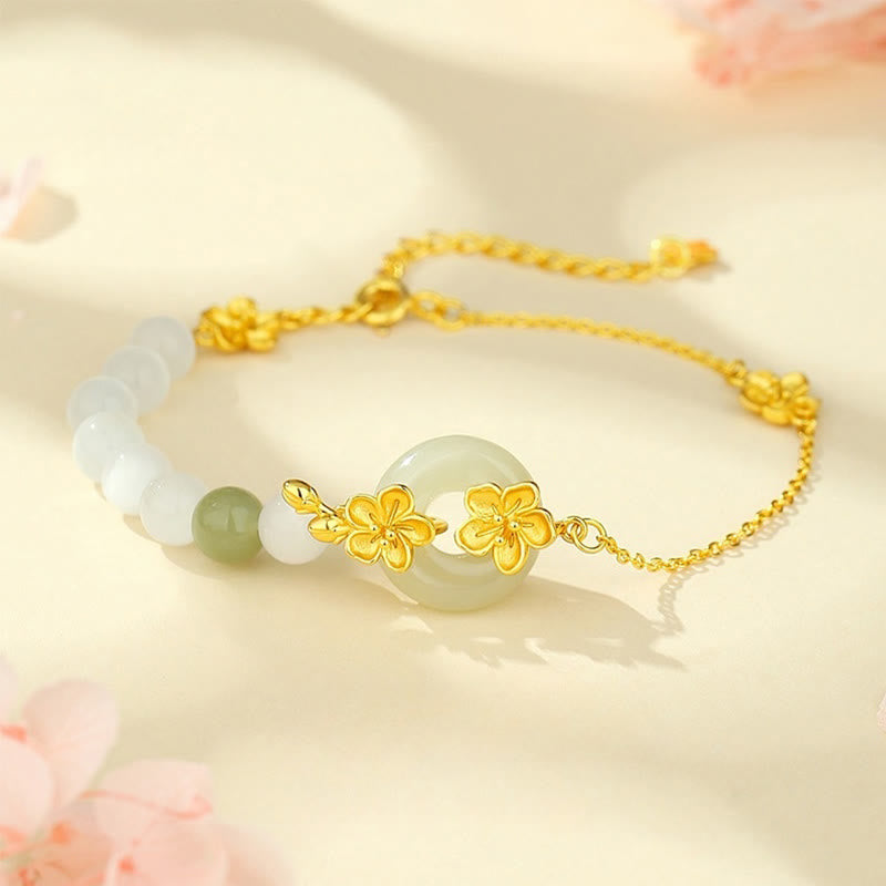 Glücksarmband aus Hetian-Jade mit Pfirsichblüte