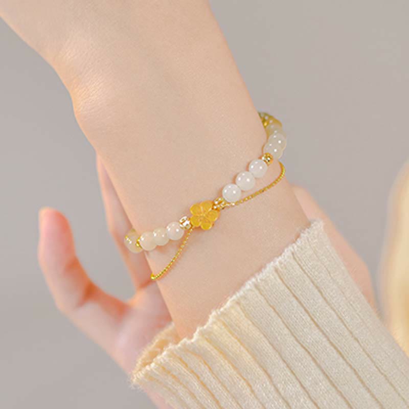 Glücksarmbänder aus Hetian-Jade, Pfirsichblüte, 6 mm und 8 mm, Unisex