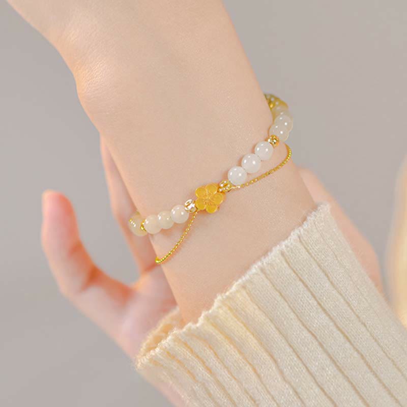 Glücksarmbänder aus Hetian-Jade, Pfirsichblüte, 6 mm und 8 mm, Unisex
