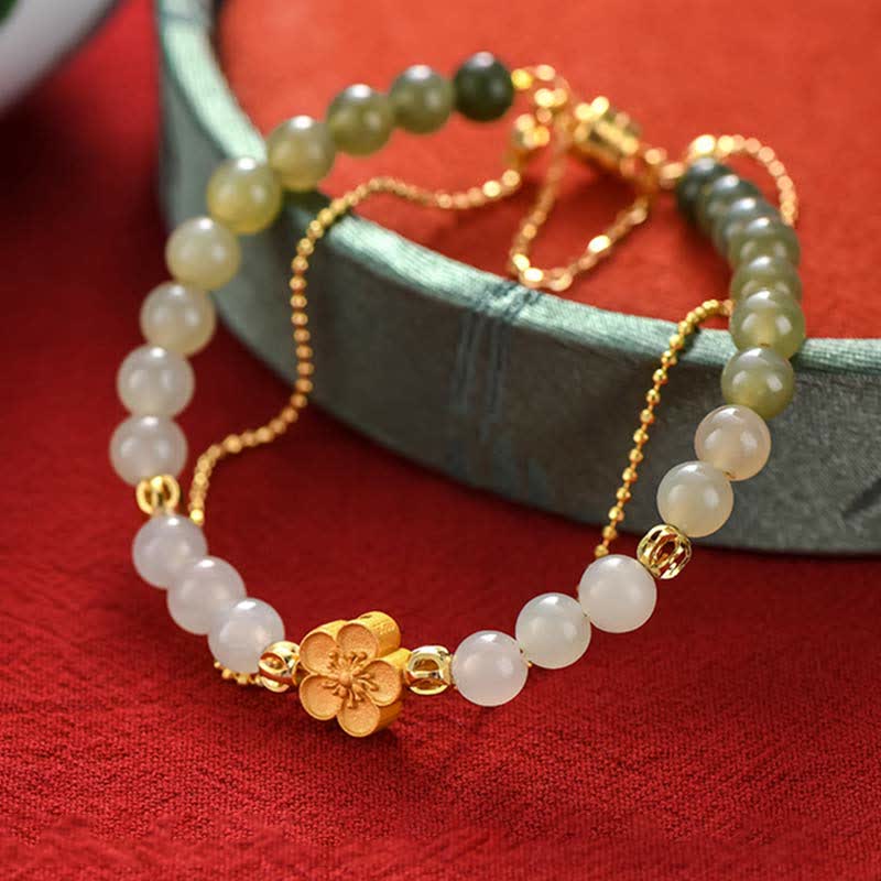 Glücksarmbänder aus Hetian-Jade, Pfirsichblüte, 6 mm und 8 mm, Unisex
