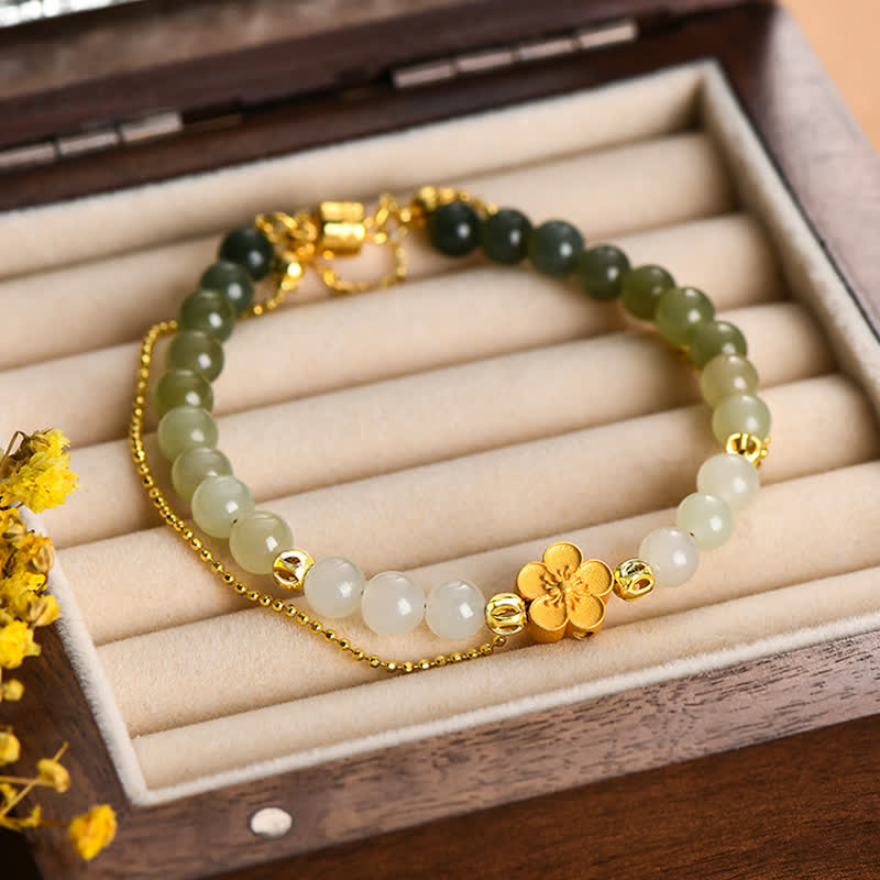 Glücksarmbänder aus Hetian-Jade, Pfirsichblüte, 6 mm und 8 mm, Unisex