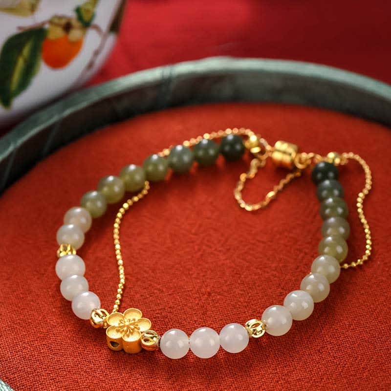 Glücksarmbänder aus Hetian-Jade, Pfirsichblüte, 6 mm und 8 mm, Unisex