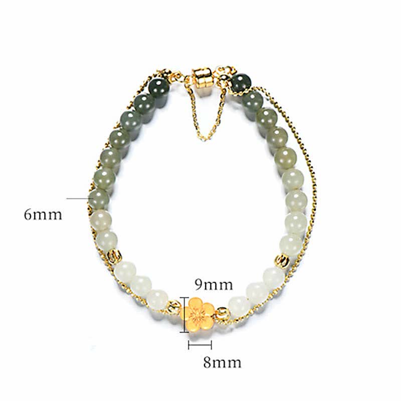 Glücksarmbänder aus Hetian-Jade, Pfirsichblüte, 6 mm und 8 mm, Unisex