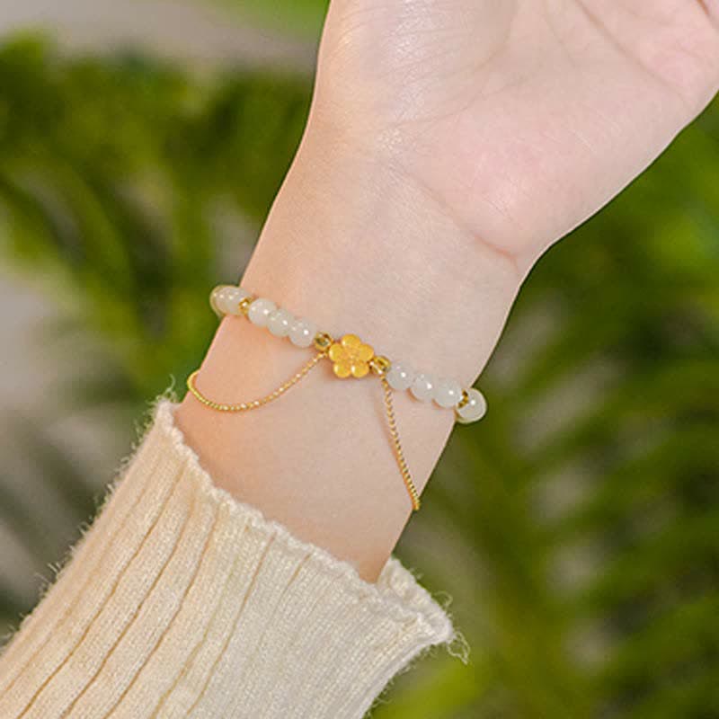 Glücksarmbänder aus Hetian-Jade, Pfirsichblüte, 6 mm und 8 mm, Unisex
