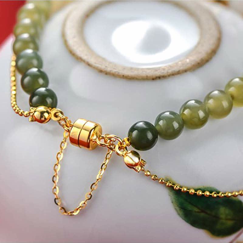 Glücksarmbänder aus Hetian-Jade, Pfirsichblüte, 6 mm und 8 mm, Unisex