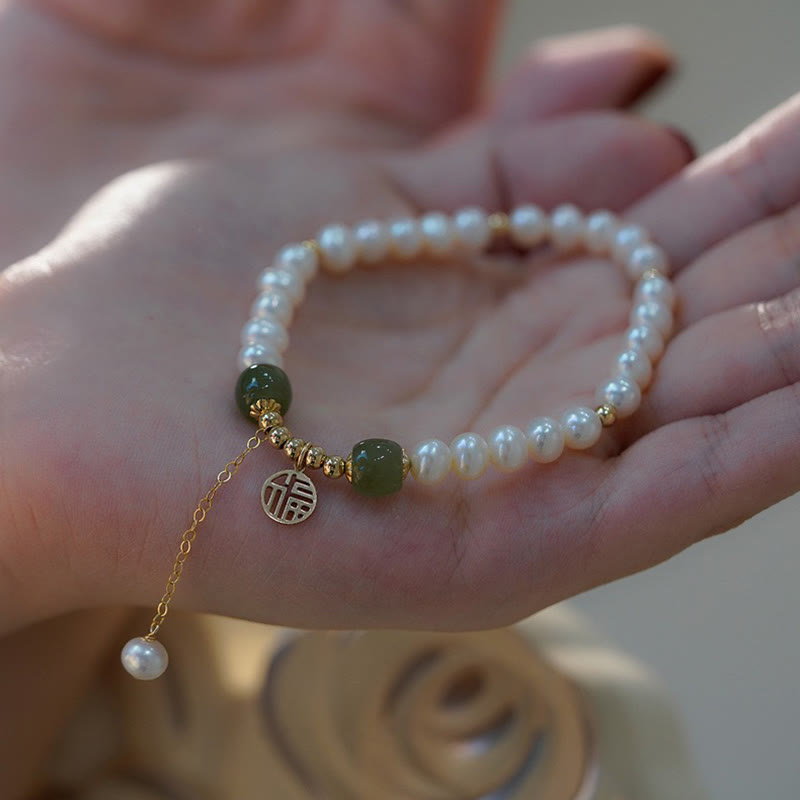 Hetian Jade Perlenarmband für Glück und Weisheit