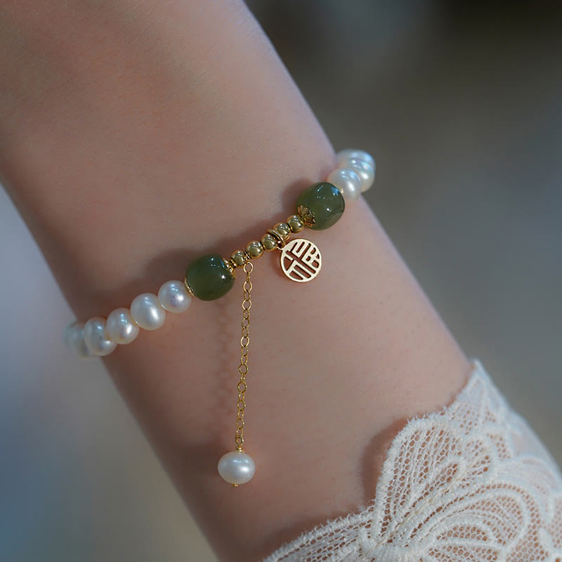 Hetian Jade Perlenarmband für Glück und Weisheit
