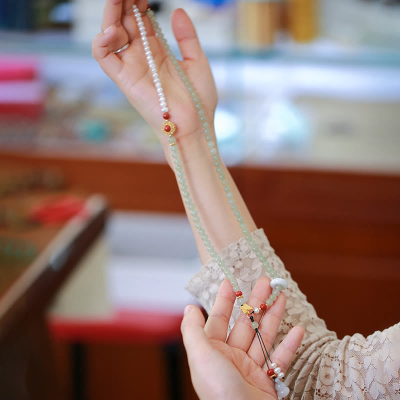 Glücksarmband aus Hetian-Jade und Perle | Sterlingsilber vergoldet