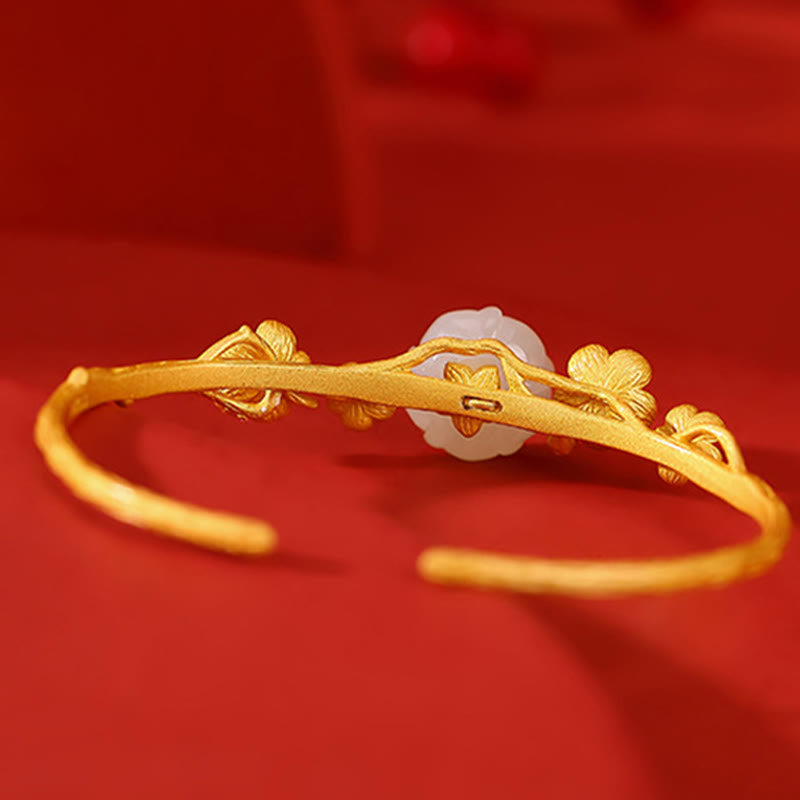 Hetian Jade Pflaumenblüte Glück Halskette Armband Ring Set